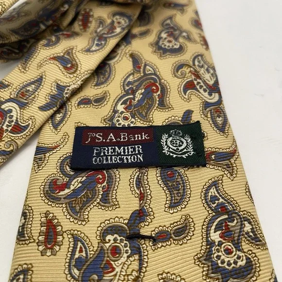 Jos A Bank Premier Collection Yellow Paisley Silk Tie 3.75" Wide‎ - Picture 2 of 5